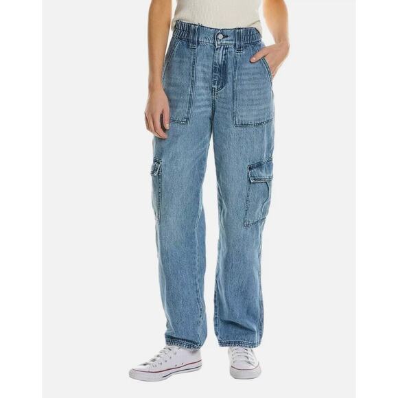 BLANKNYC Cargo Demin Wide Leg Pants Jean Denim Sz Large Elastic Wait $118 NWT - Picture 2 of 6